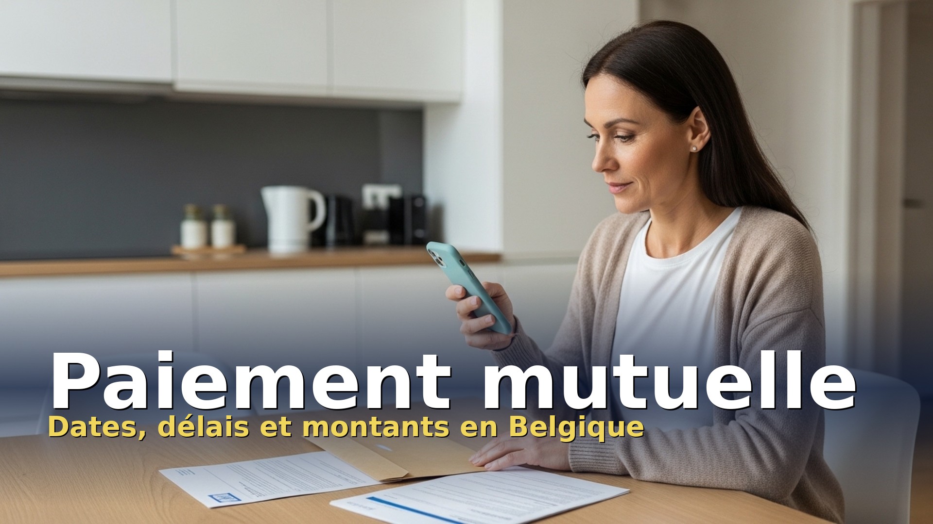 Paiement mutuelle en Belgique : femme vérifiant le versement de ses indemnités sur son compte