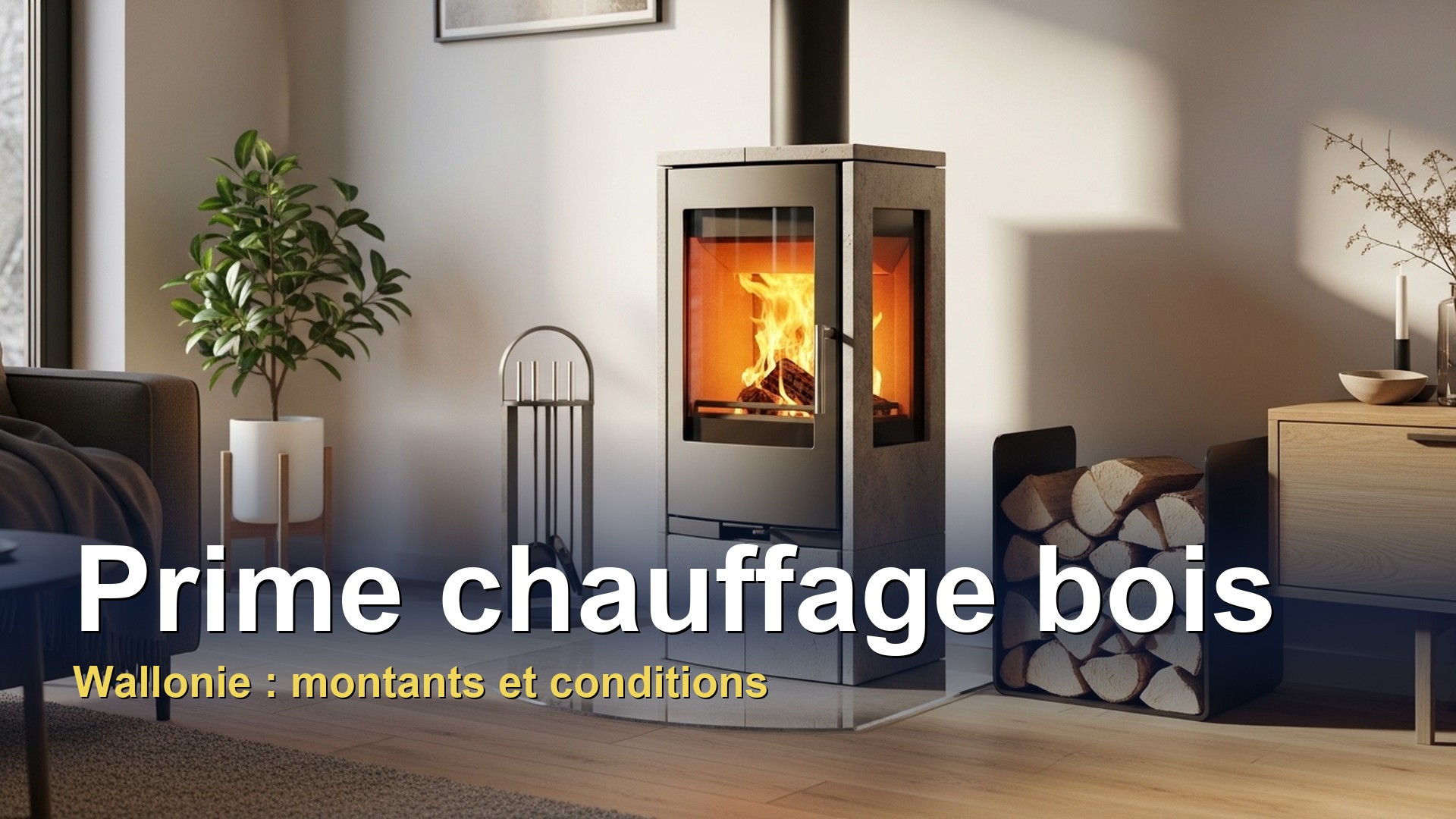 Prime chauffage bois en Wallonie : poele a bois dans un salon