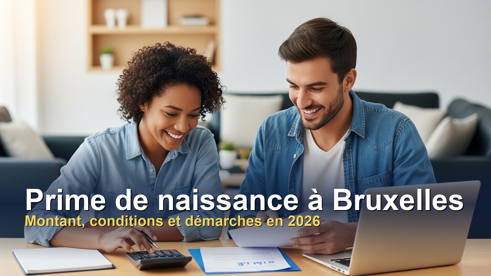 Jeune couple bruxellois calculant le montant de la prime de naissance à Bruxelles