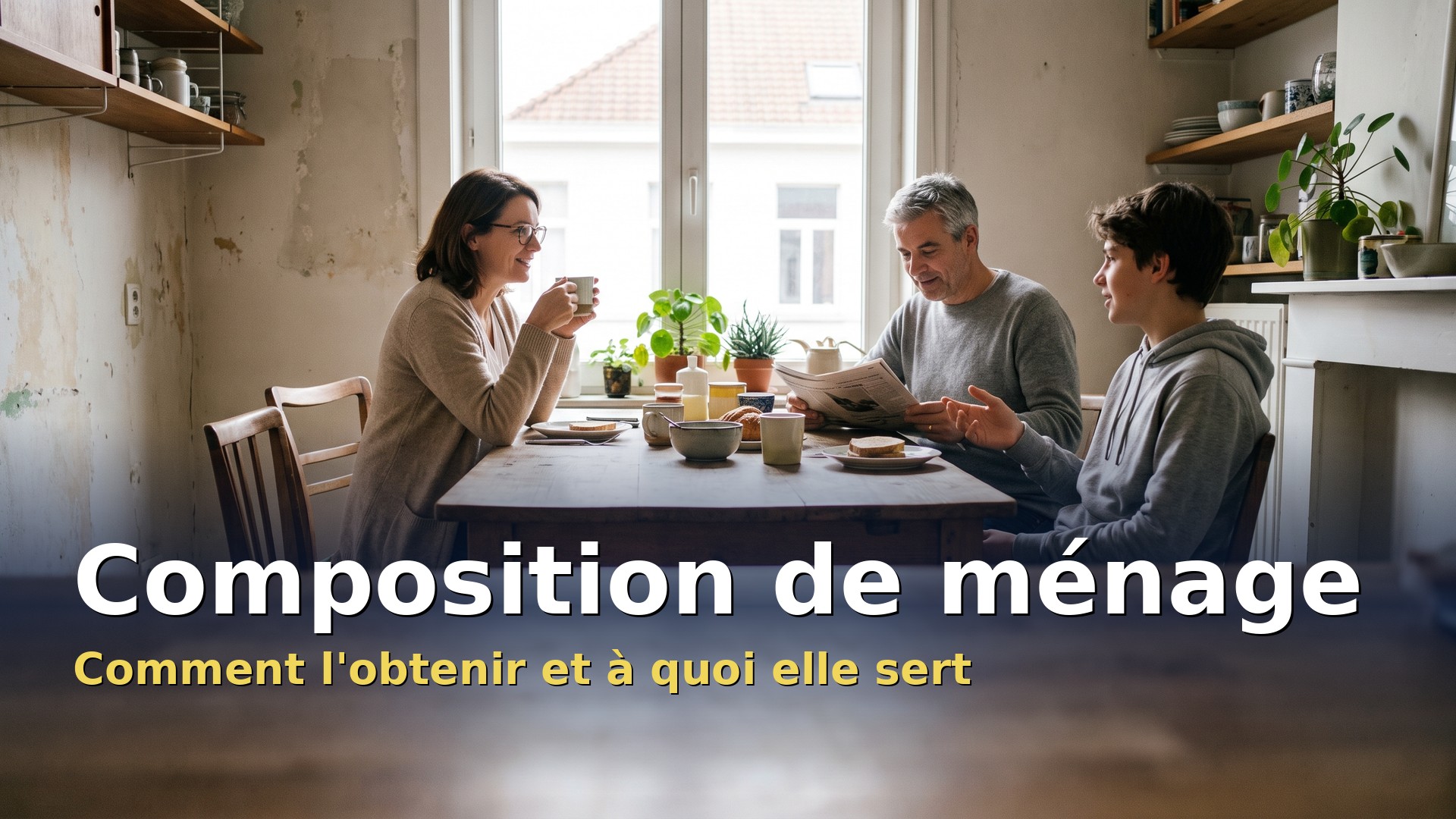 Composition de ménage : famille belge réunie autour de la table de la cuisine