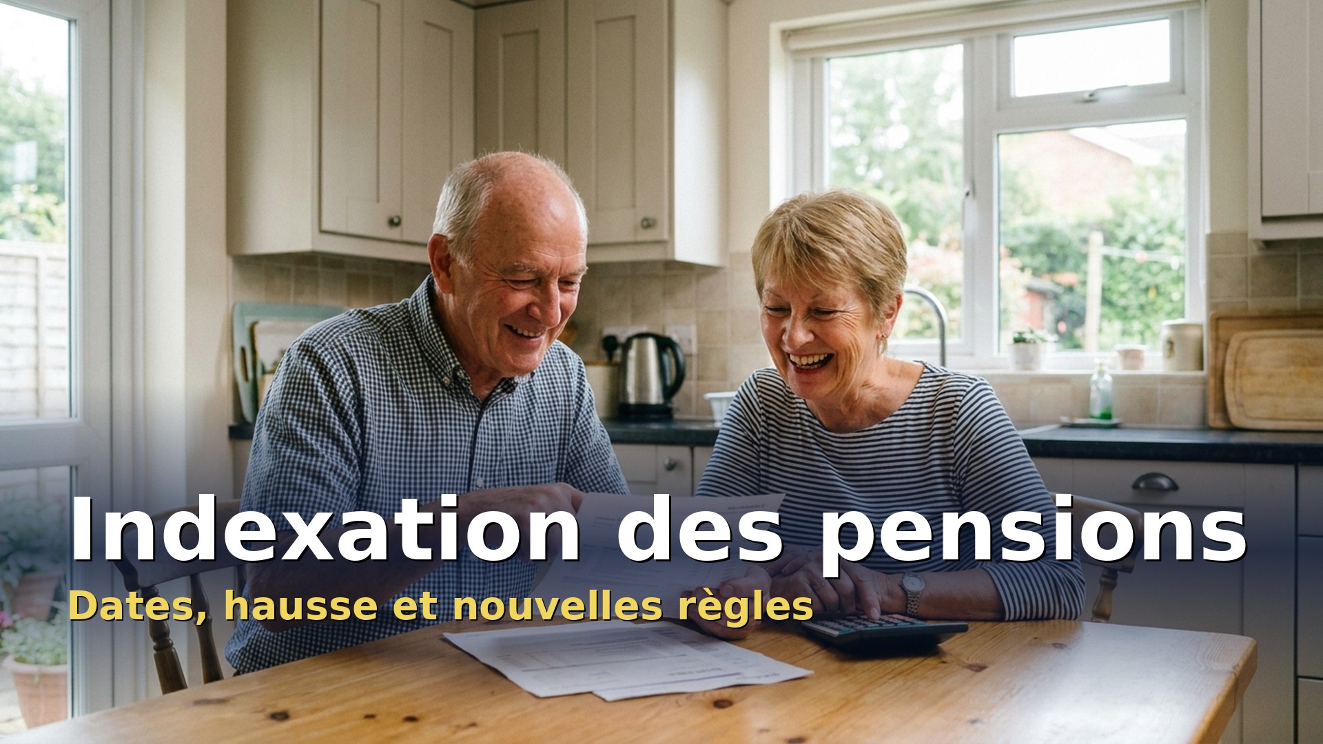 Indexation des pensions : couple de retraités vérifiant le montant de leur pension dans leur cuisine