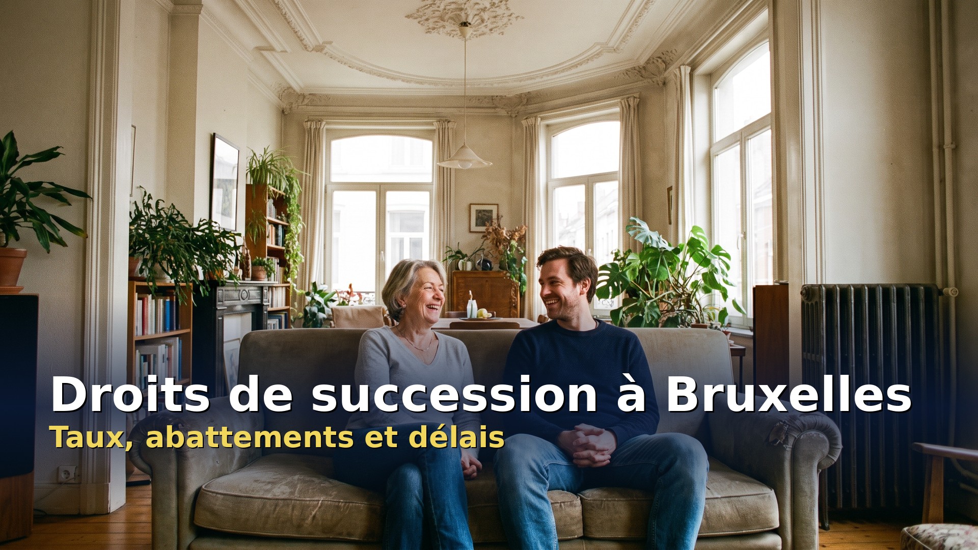 Droits de succession à Bruxelles : une mère et son fils dans le salon d'un appartement bruxellois