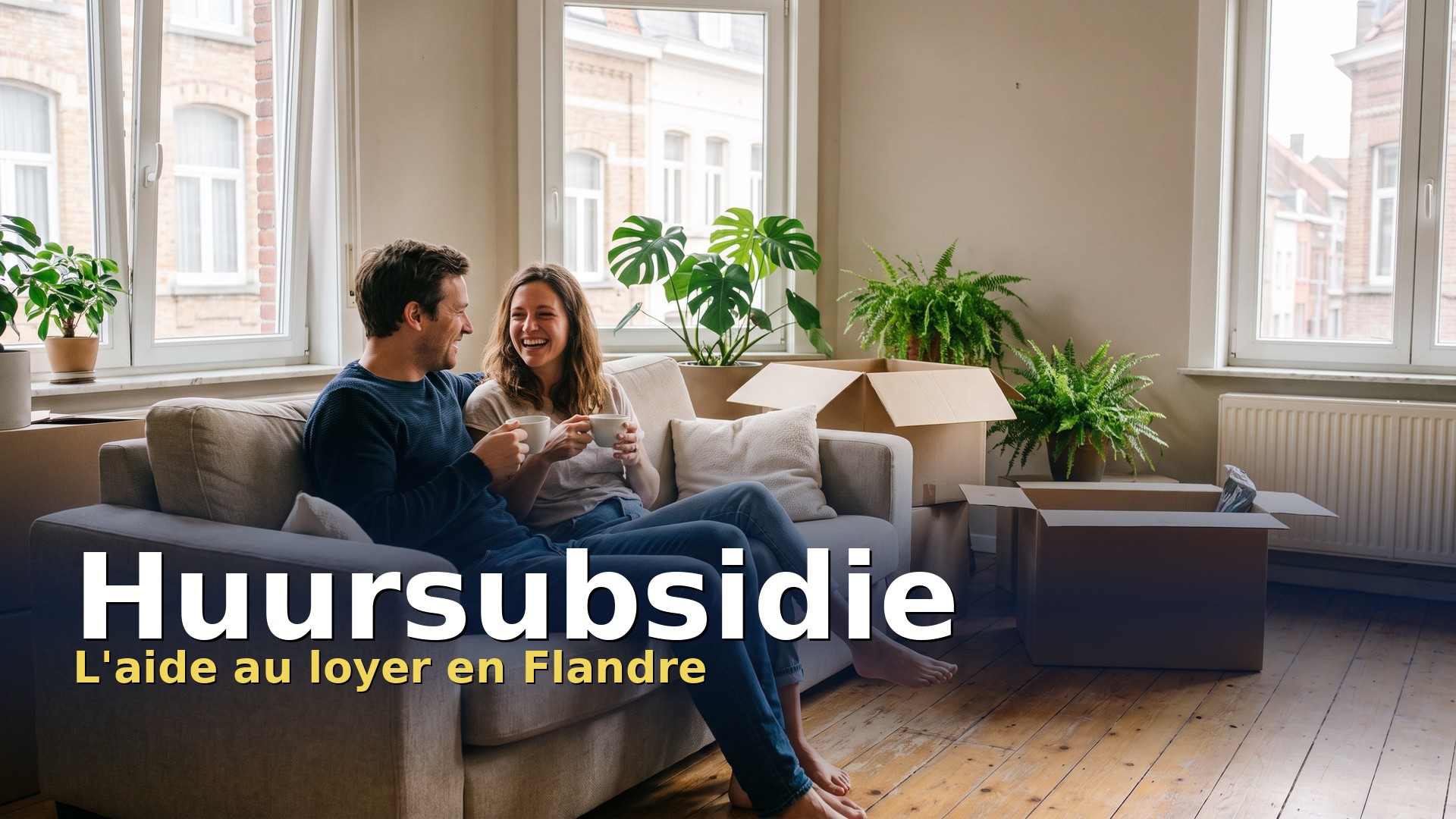 Huursubsidie en Flandre : couple locataire dans son nouvel appartement après un déménagement