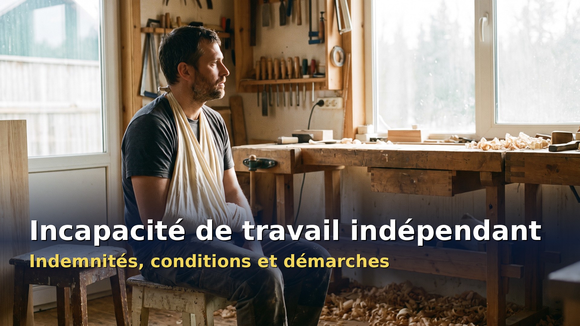 Incapacité de travail indépendant : artisan au bras en écharpe dans son atelier