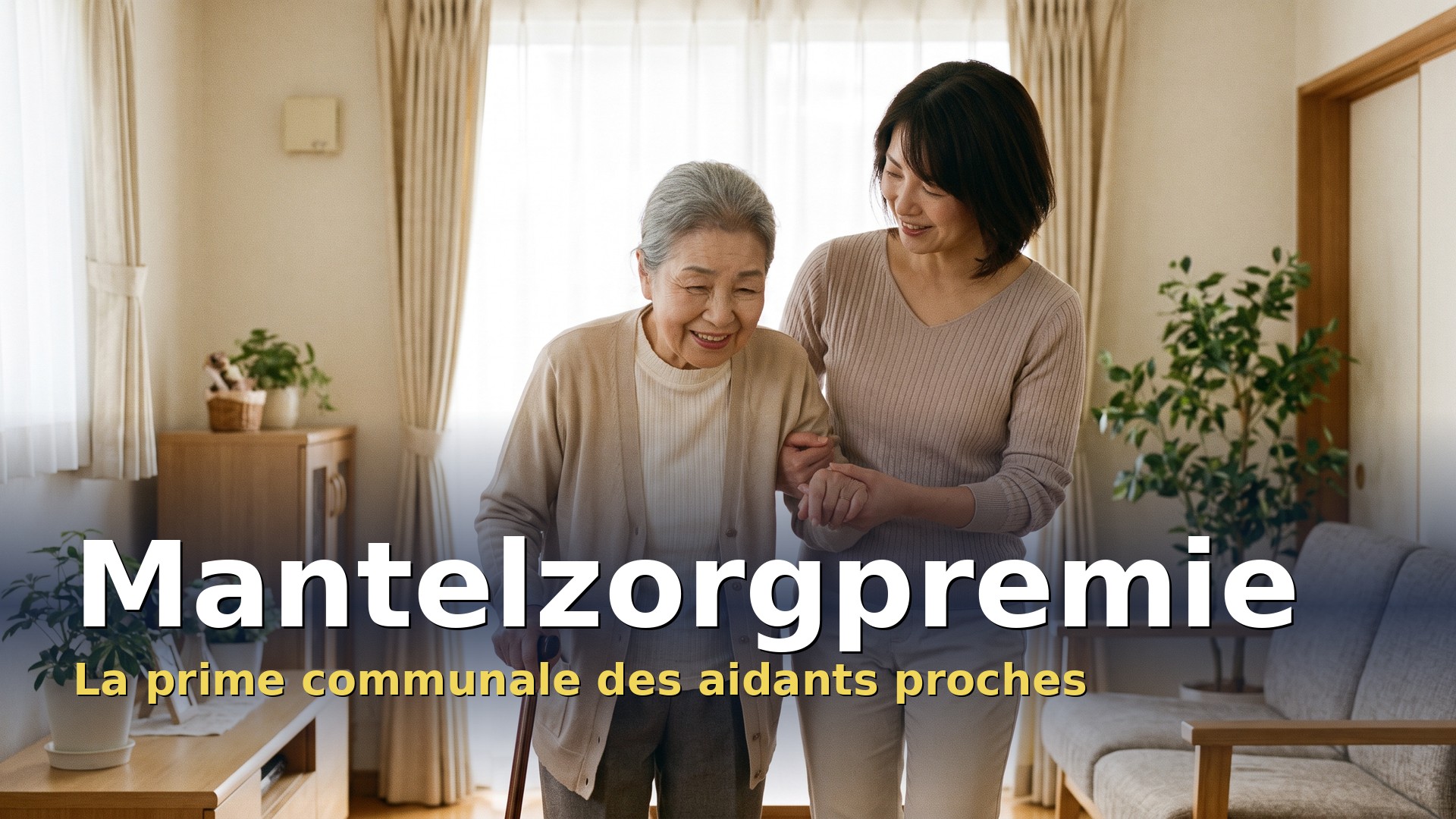 Mantelzorgpremie : une femme aide sa mère âgée à domicile en Flandre