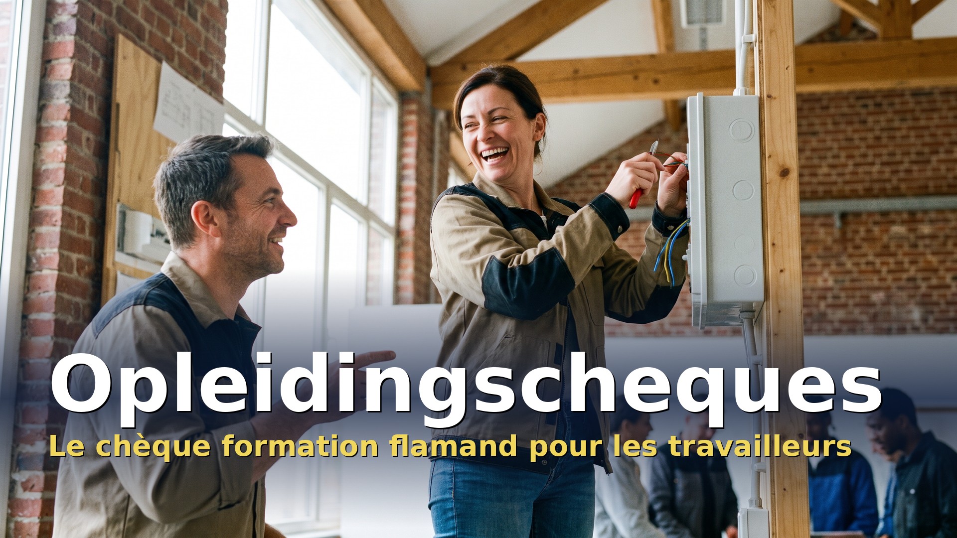 Opleidingscheques : travailleuse en formation professionnelle d'électricité avec son formateur, chèque formation flamand