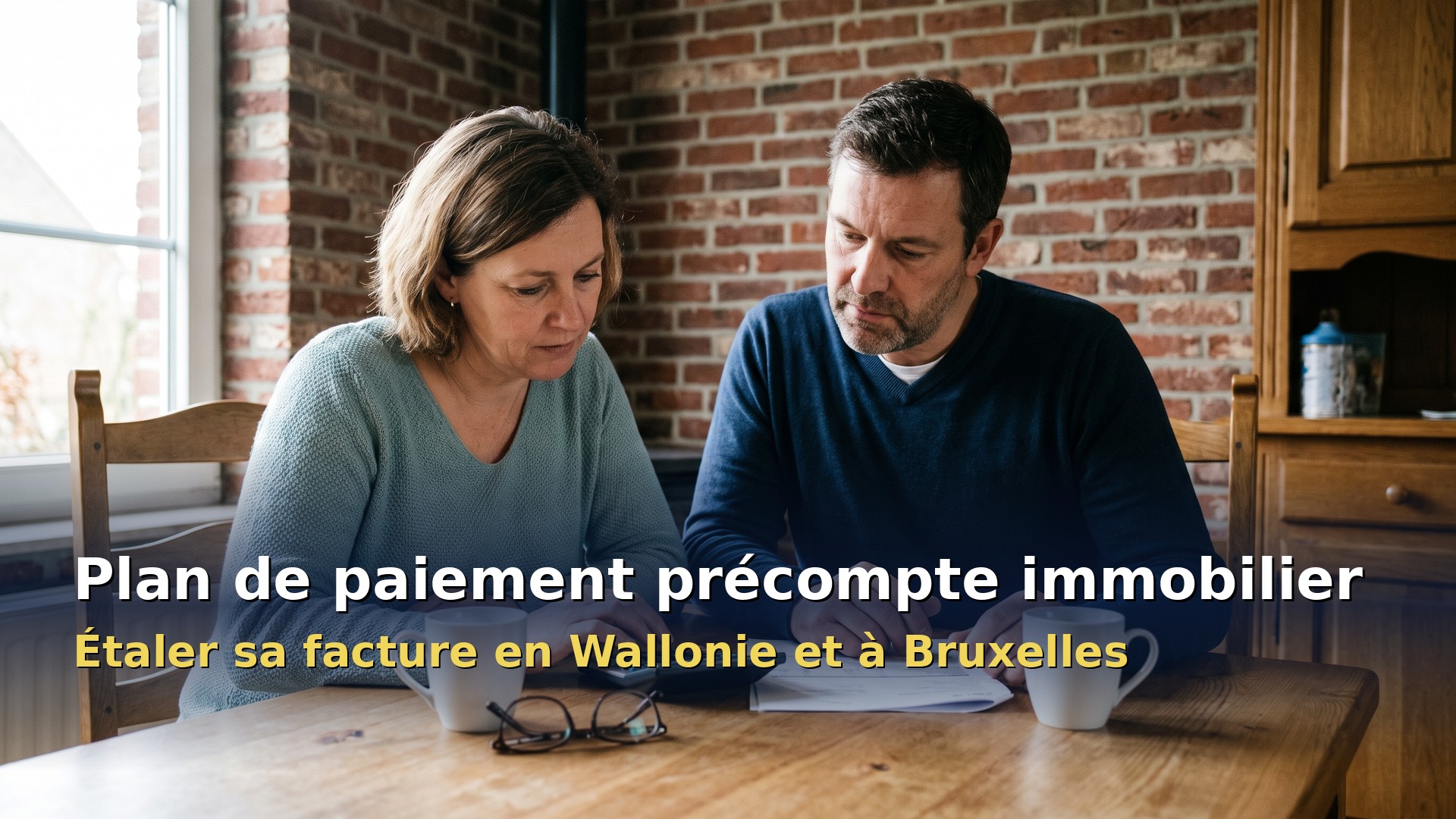 Plan de paiement précompte immobilier : un couple fait ses comptes à la table de la cuisine