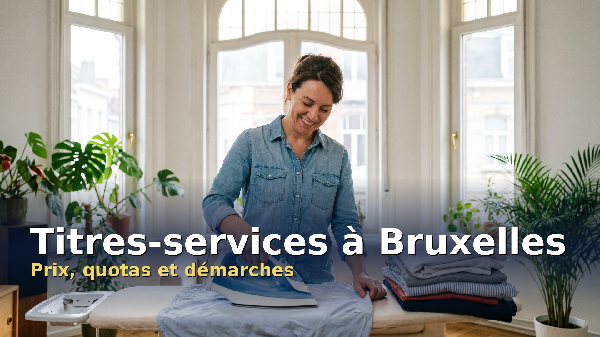 Titres-services à Bruxelles : une aide-ménagère repasse du linge dans un appartement bruxellois